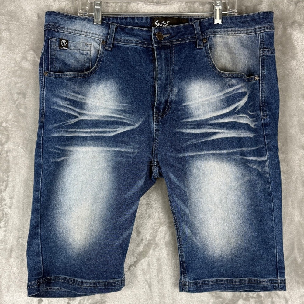 Switch Remarkable Men's Blue Denim Jean Shorts‎ Size 38 Distressed Wash